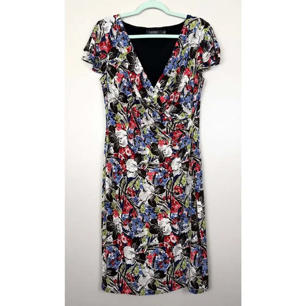 Lauren Ralph Lauren Floral Flutter-Sleeve Surplice Dress Multicolor Size 10